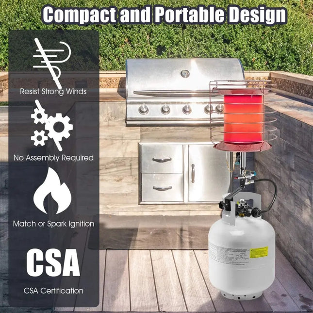 360 Degree Portable Outdoor Camping Tank Top Propane Heater - Silver - Patio Heaters