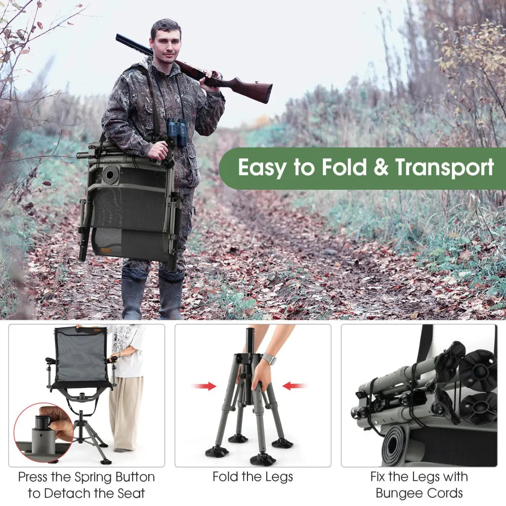 360 Degree Silent Swivel Hunting Chair-Black - Black - Camping Furniture