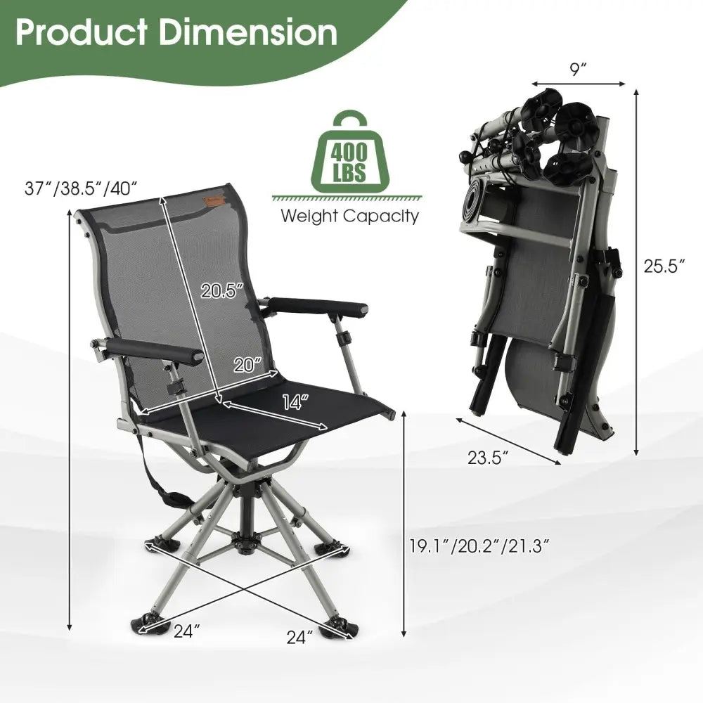 360 Degree Silent Swivel Hunting Chair-Black - Black - Camping Furniture