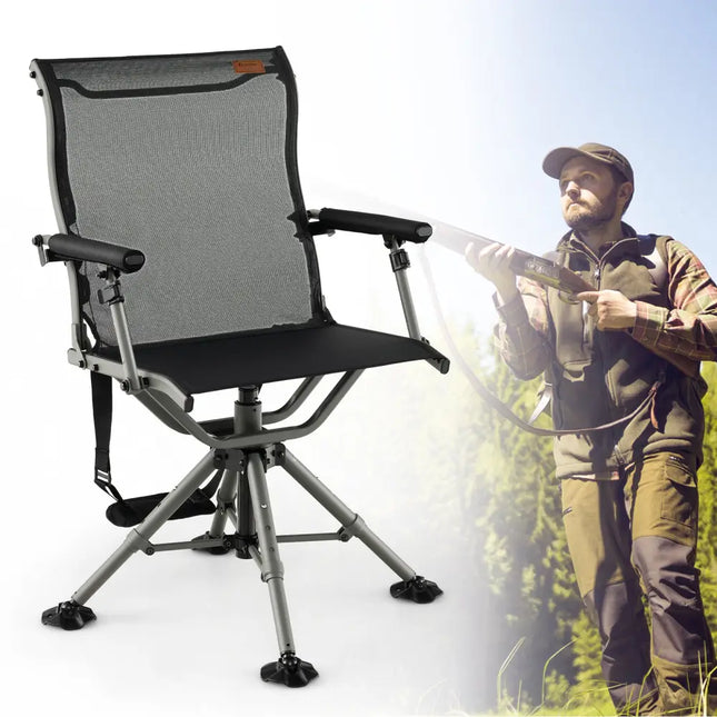 360 Degree Silent Swivel Hunting Chair-Black - Black - Camping Furniture