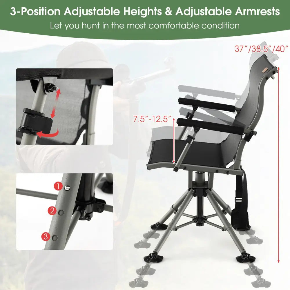 360 Degree Silent Swivel Hunting Chair-Black - Black - Camping Furniture