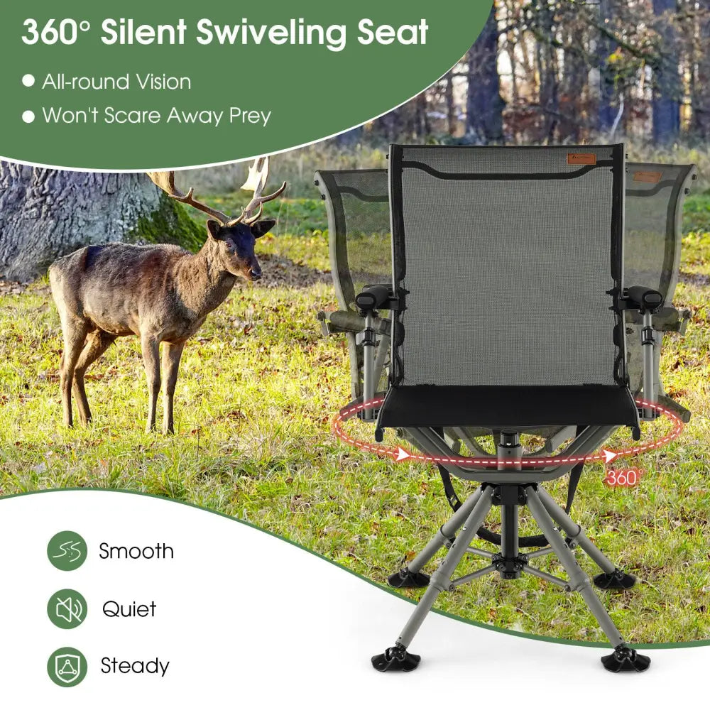 360 Degree Silent Swivel Hunting Chair-Black - Black - Camping Furniture