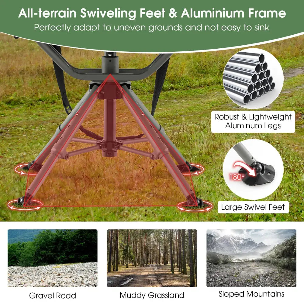 360 Degree Silent Swivel Hunting Chair-Black - Black - Camping Furniture