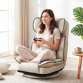 360 Degree Swivel Floor Gaming Chair with 6-Position Adjustable Backrest and Sponge Filling-Beige - Beige - Floor Chairs