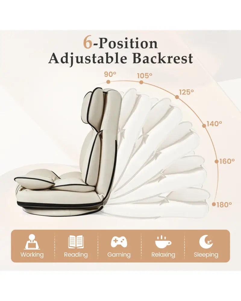 360 Degree Swivel Floor Gaming Chair with 6-Position Adjustable Backrest and Sponge Filling-Beige - Beige - Floor Chairs