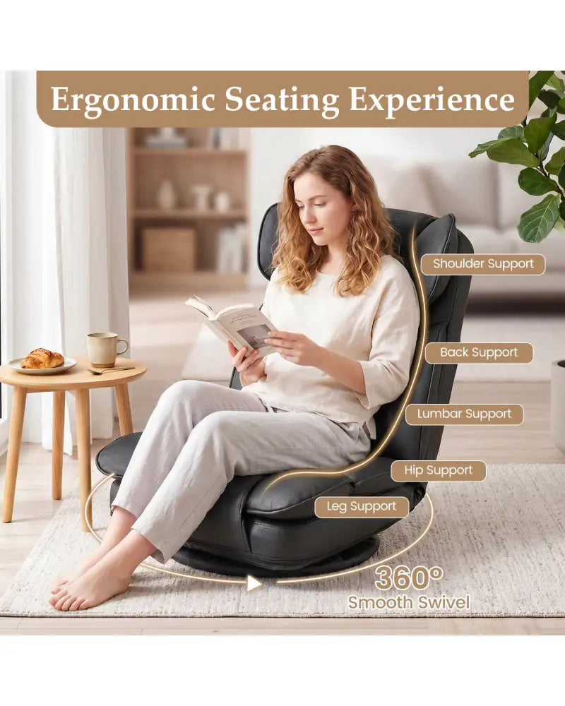 360 Degree Swivel Floor Gaming Chair with 6-Position Adjustable Backrest and Sponge Filling-Black - Black - Floor Chairs