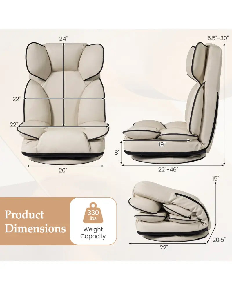 360 Degree Swivel Floor Gaming Chair with 6-Position Adjustable Backrest and Sponge Filling-Beige - Beige - Floor Chairs