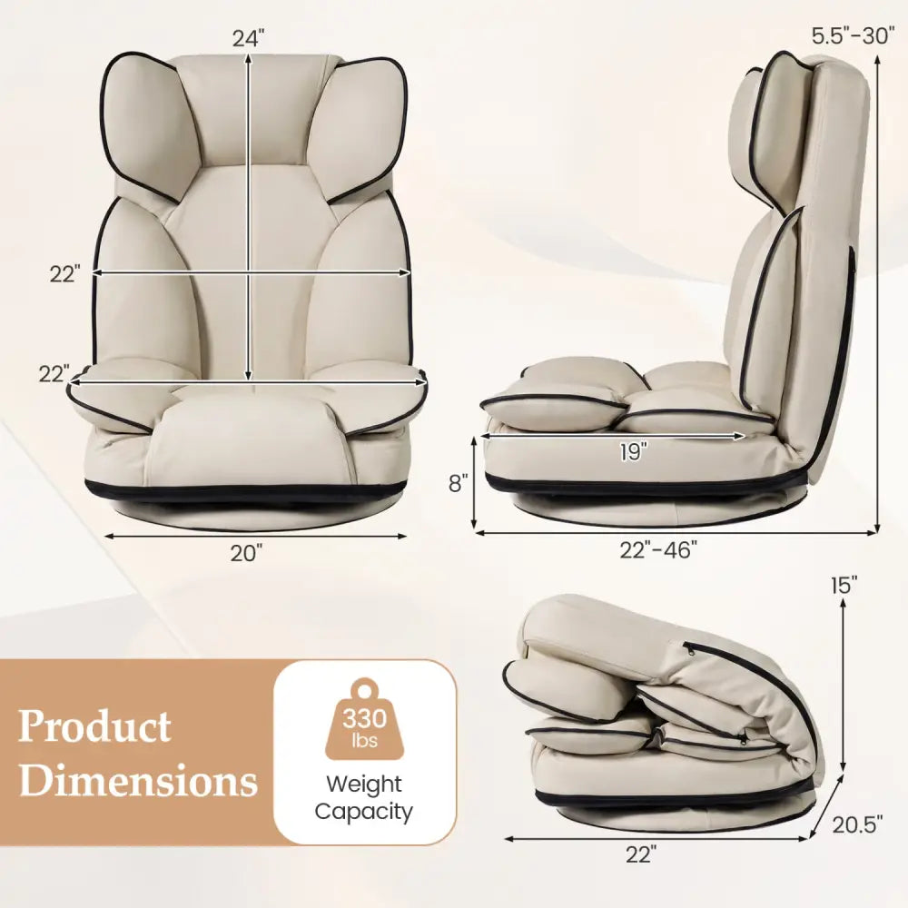 360 Degree Swivel Floor Gaming Chair with 6-Position Adjustable Backrest and Sponge Filling-Beige - Beige - Floor Chairs