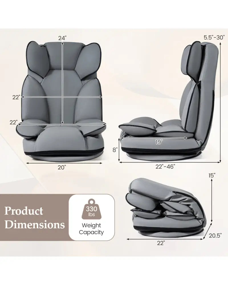 360 Degree Swivel Floor Gaming Chair with 6-Position Adjustable Backrest and Sponge Filling-Gray - Gray - Floor Chairs