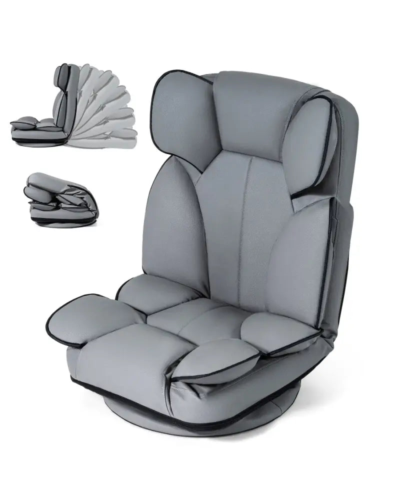 360 Degree Swivel Floor Gaming Chair with 6-Position Adjustable Backrest and Sponge Filling-Gray - Gray - Floor Chairs