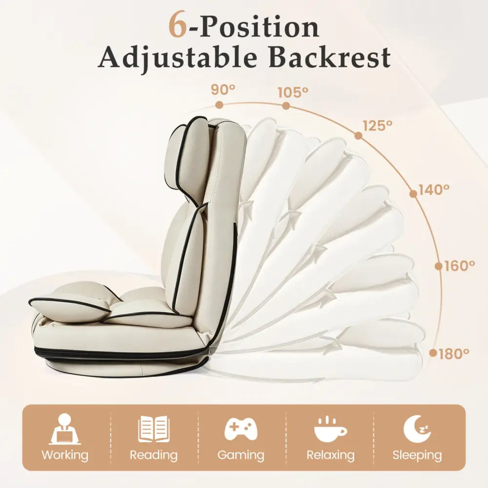 360 Degree Swivel Floor Gaming Chair with 6-Position Adjustable Backrest and Sponge Filling-Beige - Beige - Floor Chairs