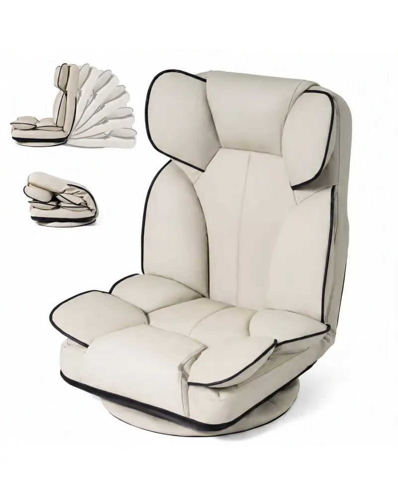 360 Degree Swivel Floor Gaming Chair with 6-Position Adjustable Backrest and Sponge Filling-Beige - Beige - Floor Chairs