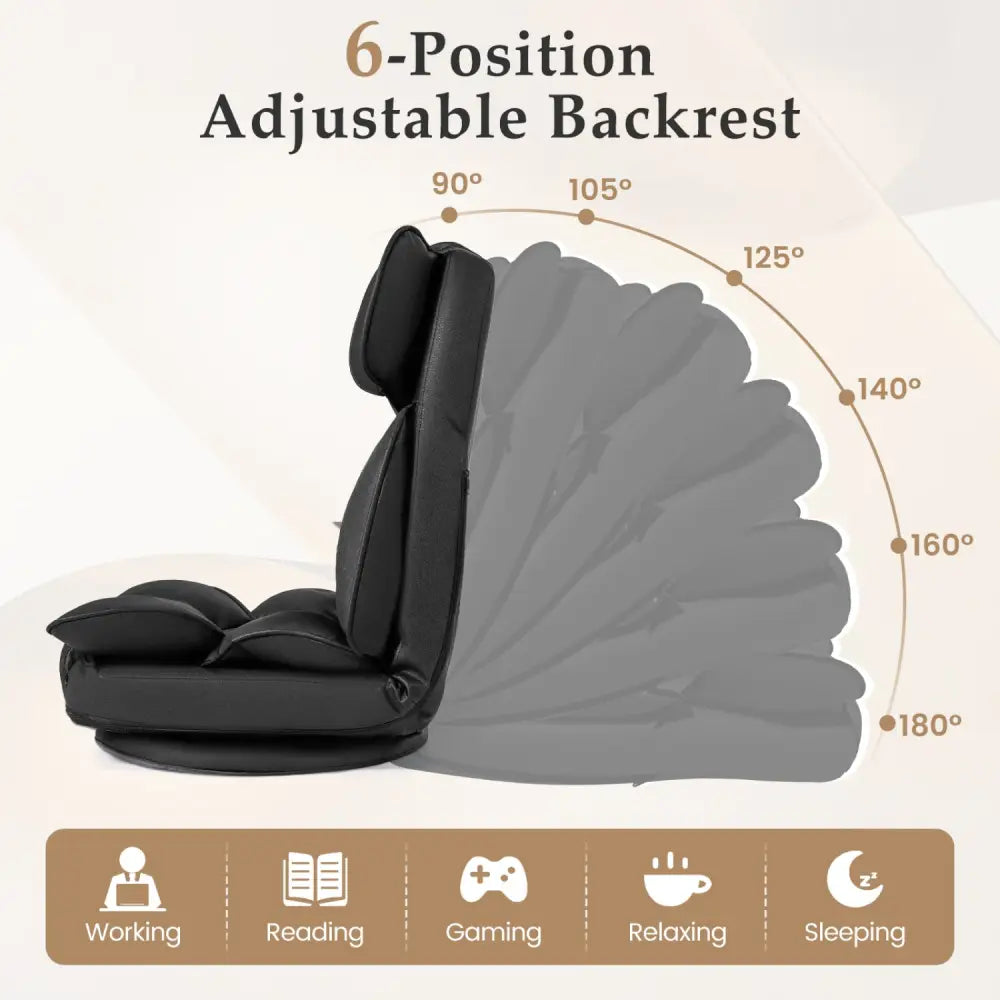360 Degree Swivel Floor Gaming Chair with 6-Position Adjustable Backrest and Sponge Filling-Black - Black - Floor Chairs