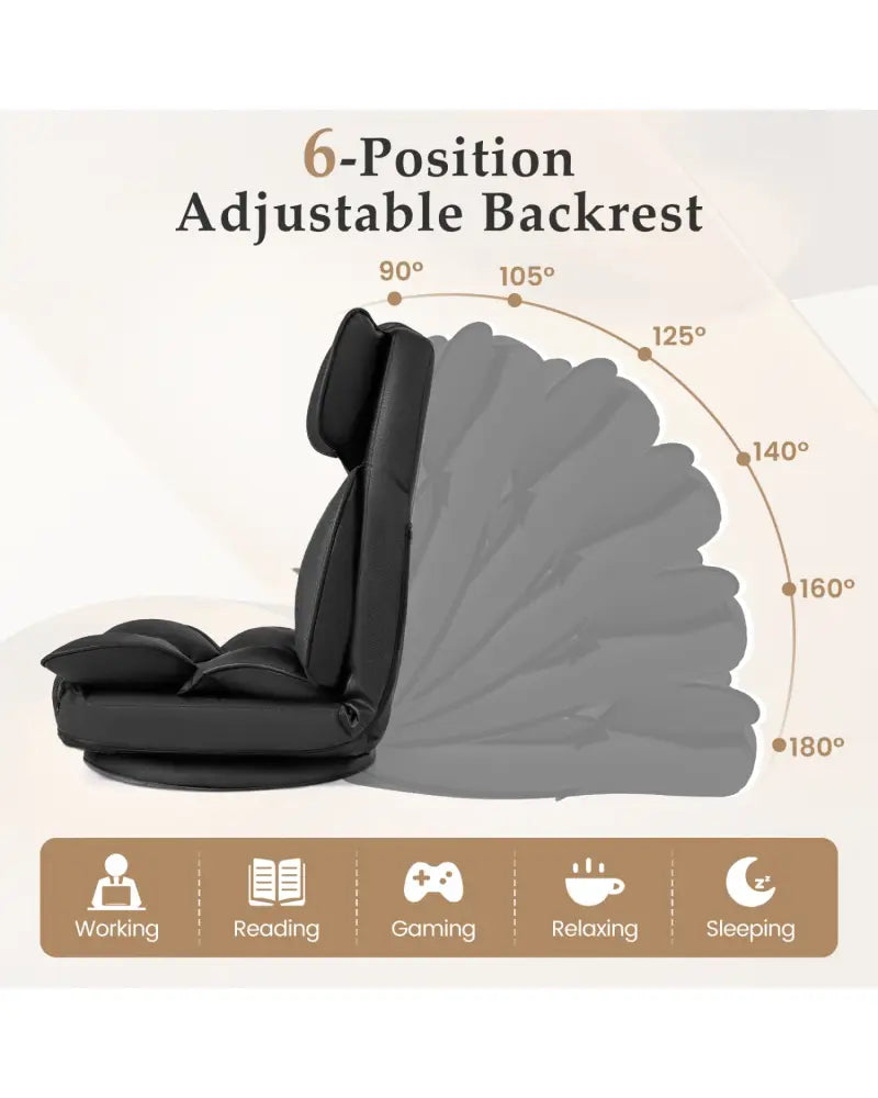 360 Degree Swivel Floor Gaming Chair with 6-Position Adjustable Backrest and Sponge Filling-Black - Black - Floor Chairs