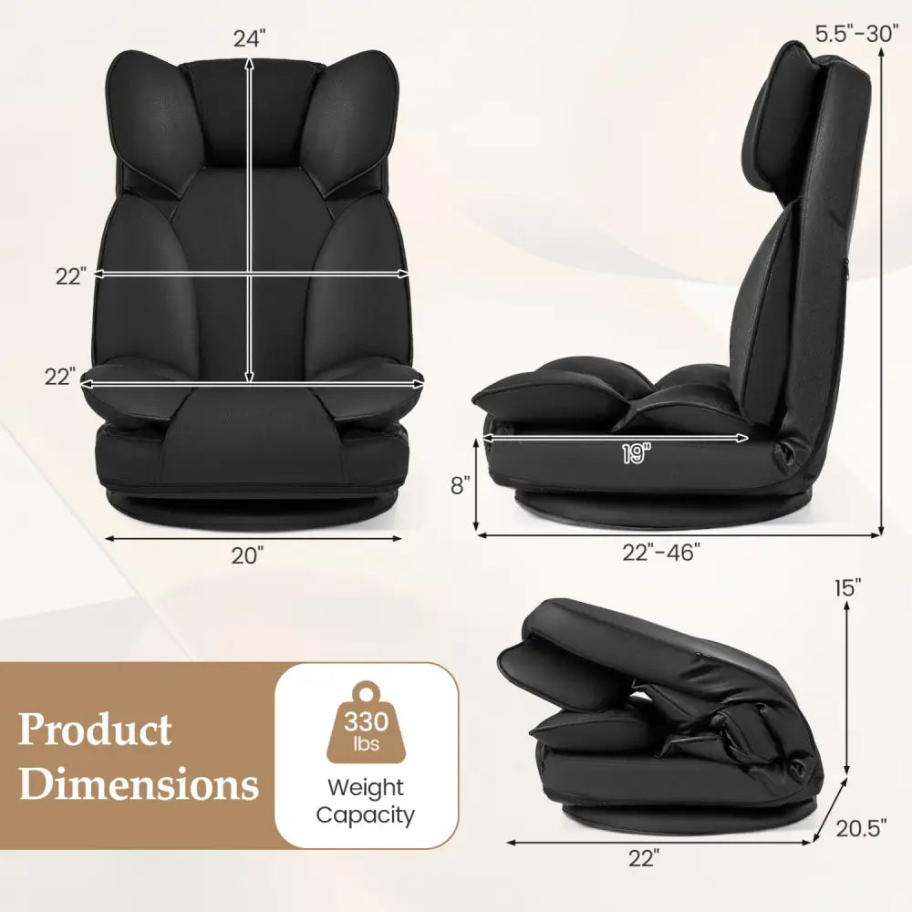 360 Degree Swivel Floor Gaming Chair with 6-Position Adjustable Backrest and Sponge Filling-Black - Black - Floor Chairs
