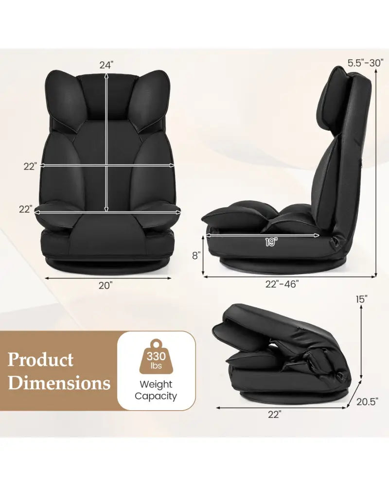 360 Degree Swivel Floor Gaming Chair with 6-Position Adjustable Backrest and Sponge Filling-Black - Black - Floor Chairs