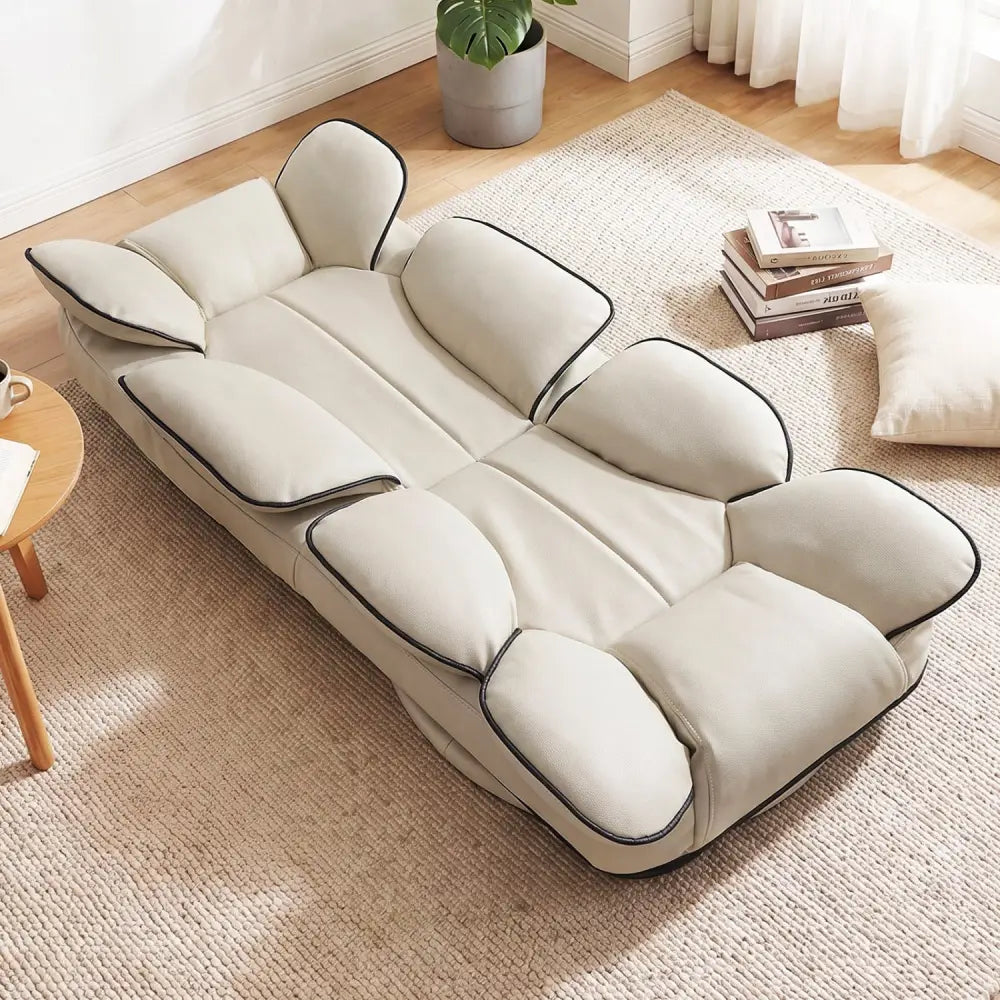 360 Degree Swivel Floor Gaming Chair with 6-Position Adjustable Backrest and Sponge Filling-Beige - Beige - Floor Chairs