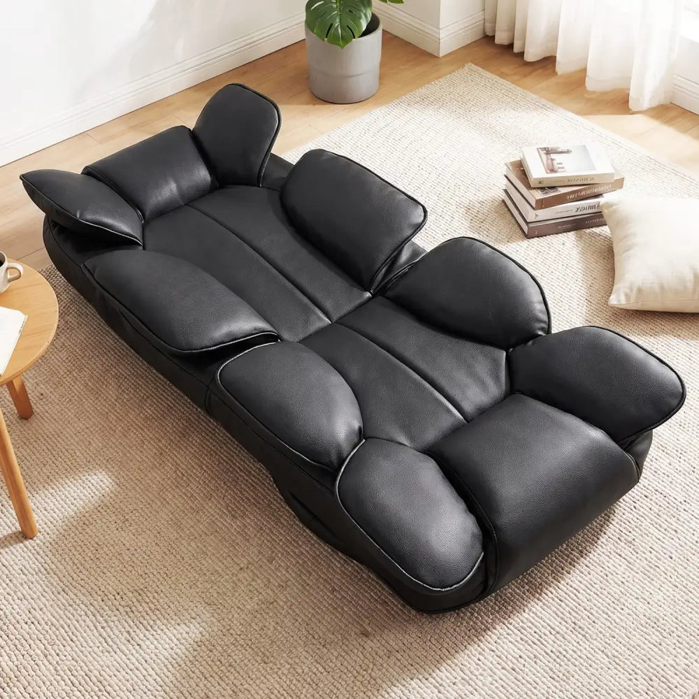360 Degree Swivel Floor Gaming Chair with 6-Position Adjustable Backrest and Sponge Filling-Black - Black - Floor Chairs