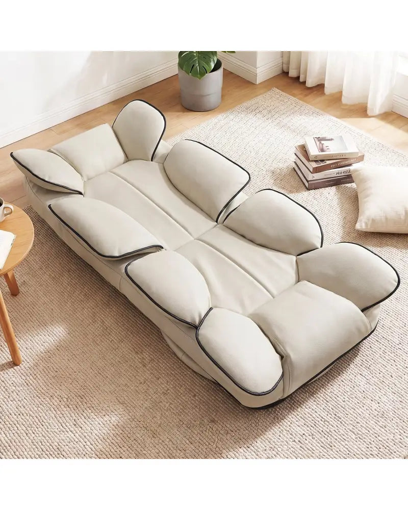 360 Degree Swivel Floor Gaming Chair with 6-Position Adjustable Backrest and Sponge Filling-Beige - Beige - Floor Chairs
