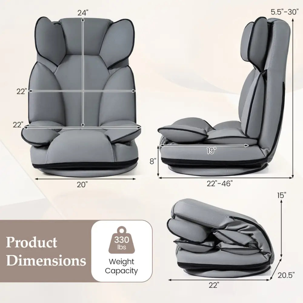 360 Degree Swivel Floor Gaming Chair with 6-Position Adjustable Backrest and Sponge Filling-Gray - Gray - Floor Chairs