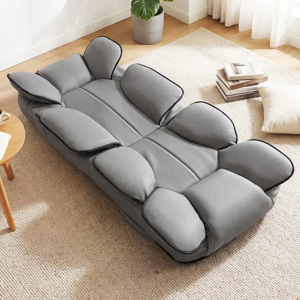 360 Degree Swivel Floor Gaming Chair with 6-Position Adjustable Backrest and Sponge Filling-Gray - Gray - Floor Chairs