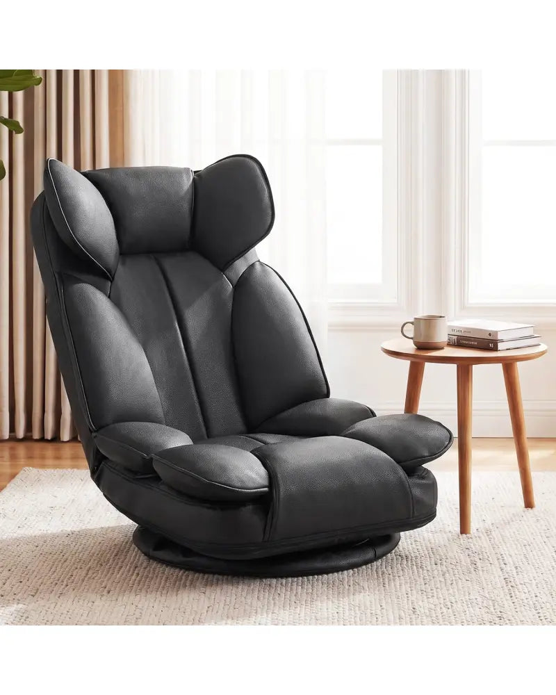 360 Degree Swivel Floor Gaming Chair with 6-Position Adjustable Backrest and Sponge Filling-Black - Black - Floor Chairs