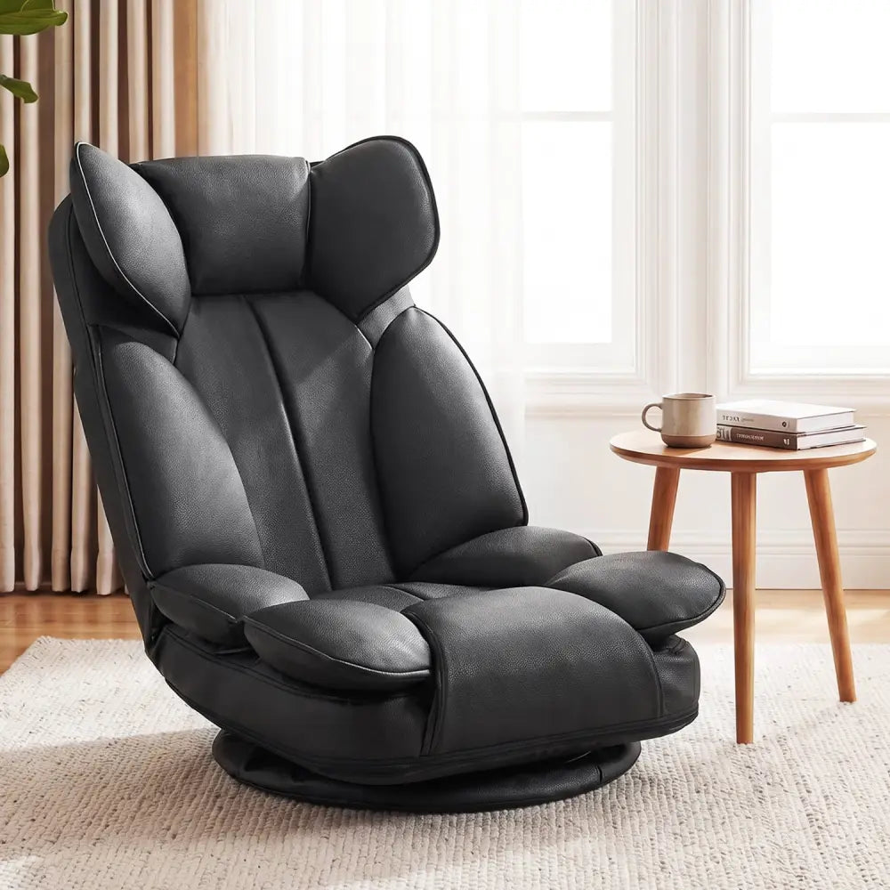 360 Degree Swivel Floor Gaming Chair with 6-Position Adjustable Backrest and Sponge Filling-Black - Black - Floor Chairs