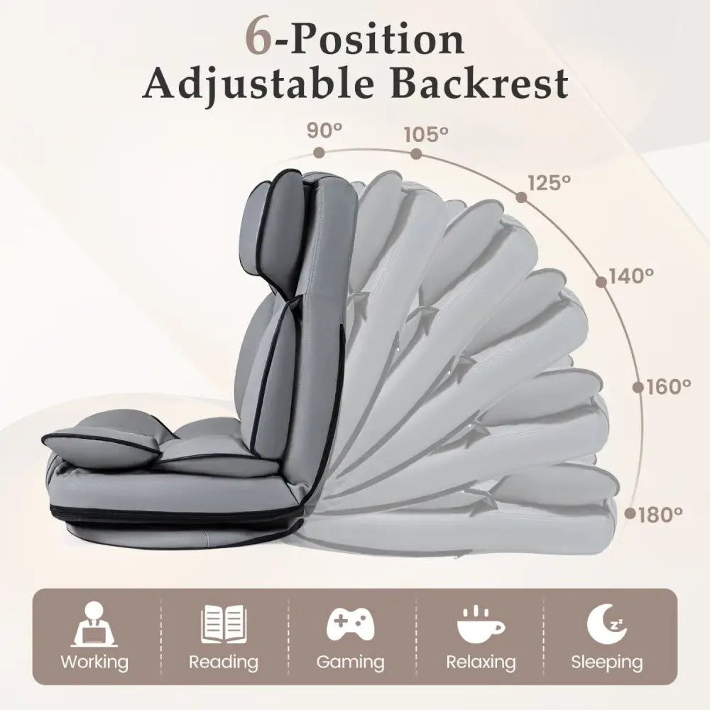 360 Degree Swivel Floor Gaming Chair with 6-Position Adjustable Backrest and Sponge Filling-Gray - Gray - Floor Chairs