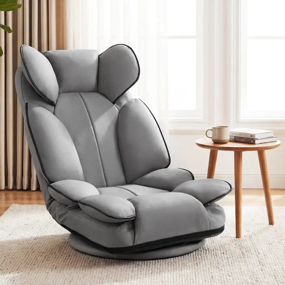 360 Degree Swivel Floor Gaming Chair with 6-Position Adjustable Backrest and Sponge Filling-Gray - Gray - Floor Chairs
