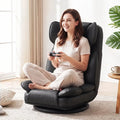 360 Degree Swivel Floor Gaming Chair with 6-Position Adjustable Backrest and Sponge Filling-Black - Black - Floor Chairs