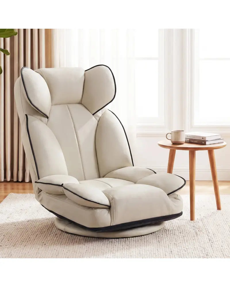 360 Degree Swivel Floor Gaming Chair with 6-Position Adjustable Backrest and Sponge Filling-Beige - Beige - Floor Chairs