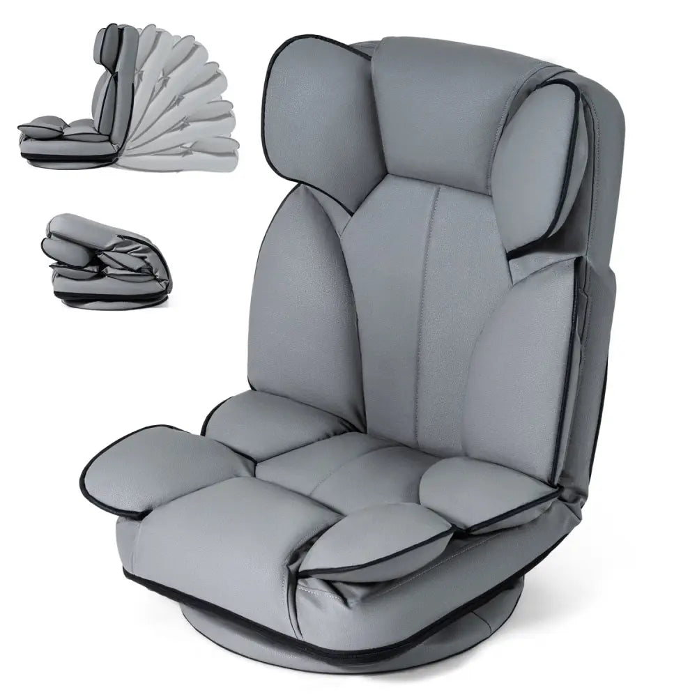 360 Degree Swivel Floor Gaming Chair with 6-Position Adjustable Backrest and Sponge Filling-Gray - Gray - Floor Chairs