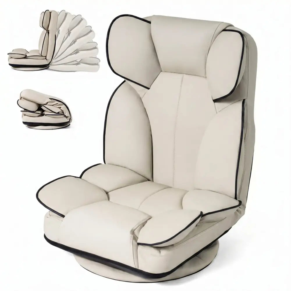 360 Degree Swivel Floor Gaming Chair with 6-Position Adjustable Backrest and Sponge Filling-Beige - Beige - Floor Chairs