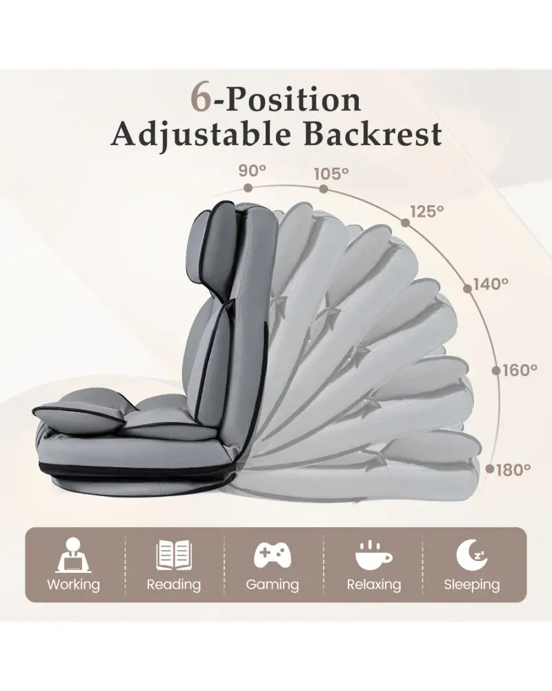 360 Degree Swivel Floor Gaming Chair with 6-Position Adjustable Backrest and Sponge Filling-Gray - Gray - Floor Chairs