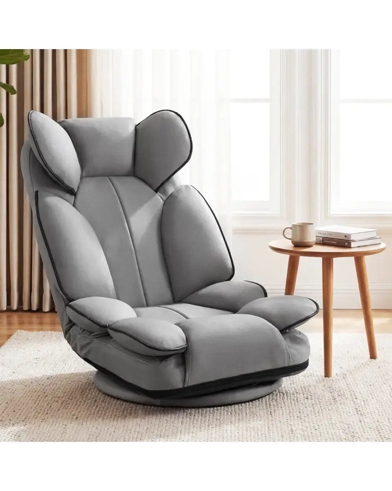 360 Degree Swivel Floor Gaming Chair with 6-Position Adjustable Backrest and Sponge Filling-Gray - Gray - Floor Chairs