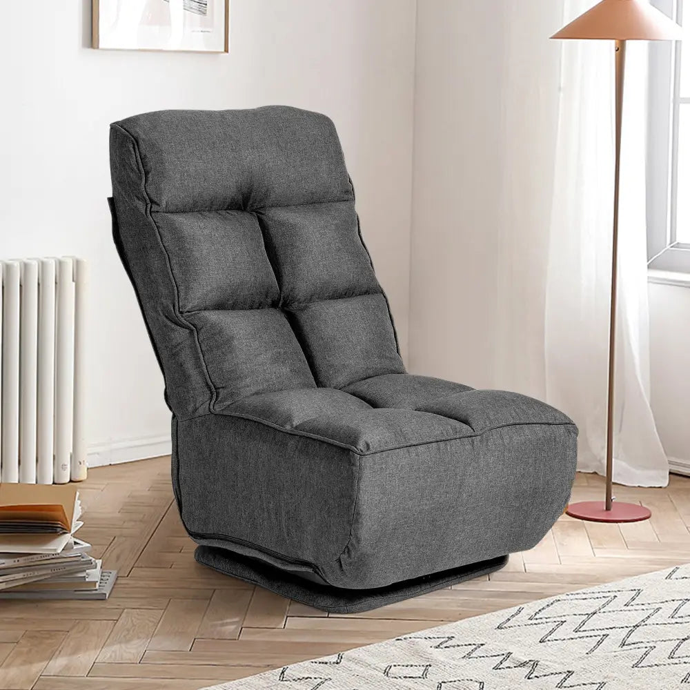 360-Degree Swivel Folding Floor Chair with 6 Adjustable Positions-Gray - Gray - Floor Chairs