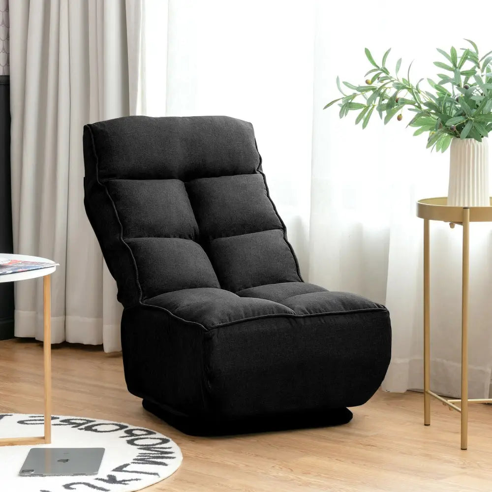 360-Degree Swivel Folding Floor Chair with 6 Adjustable Positions-Black - Black - Floor Chairs
