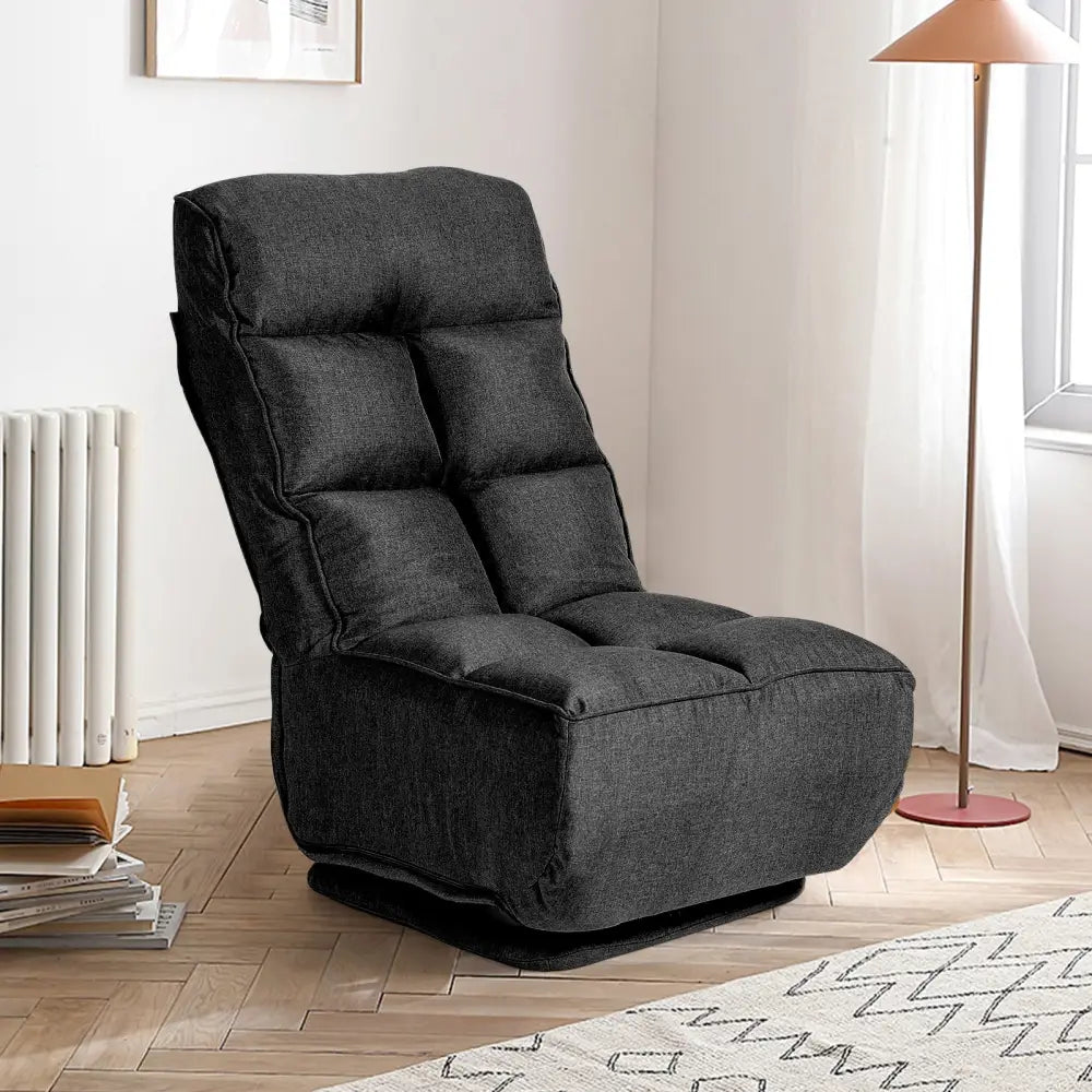 360-Degree Swivel Folding Floor Chair with 6 Adjustable Positions-Black - Black - Floor Chairs