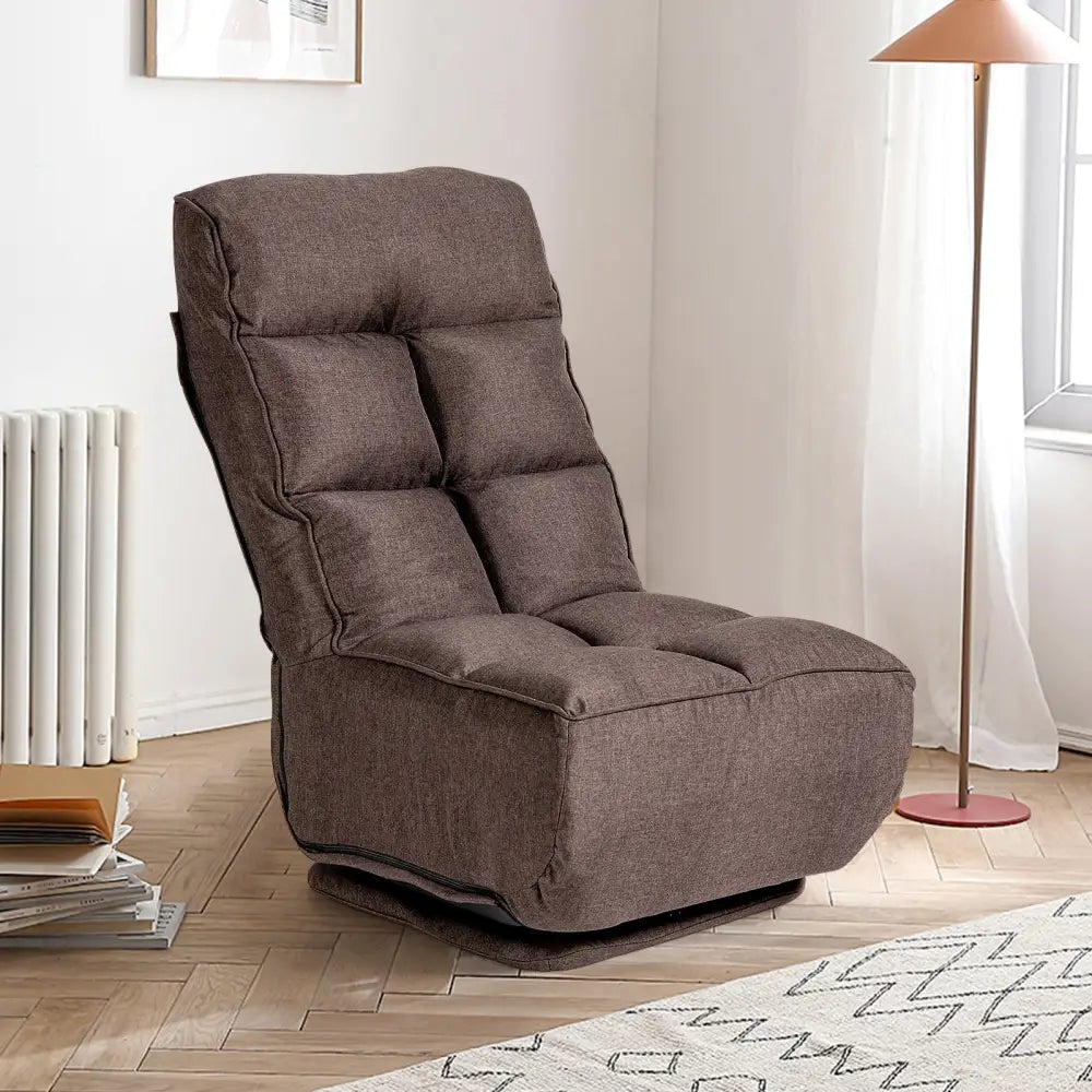 360-Degree Swivel Folding Floor Chair with 6 Adjustable Positions-Coffee - Brown - Floor Chairs