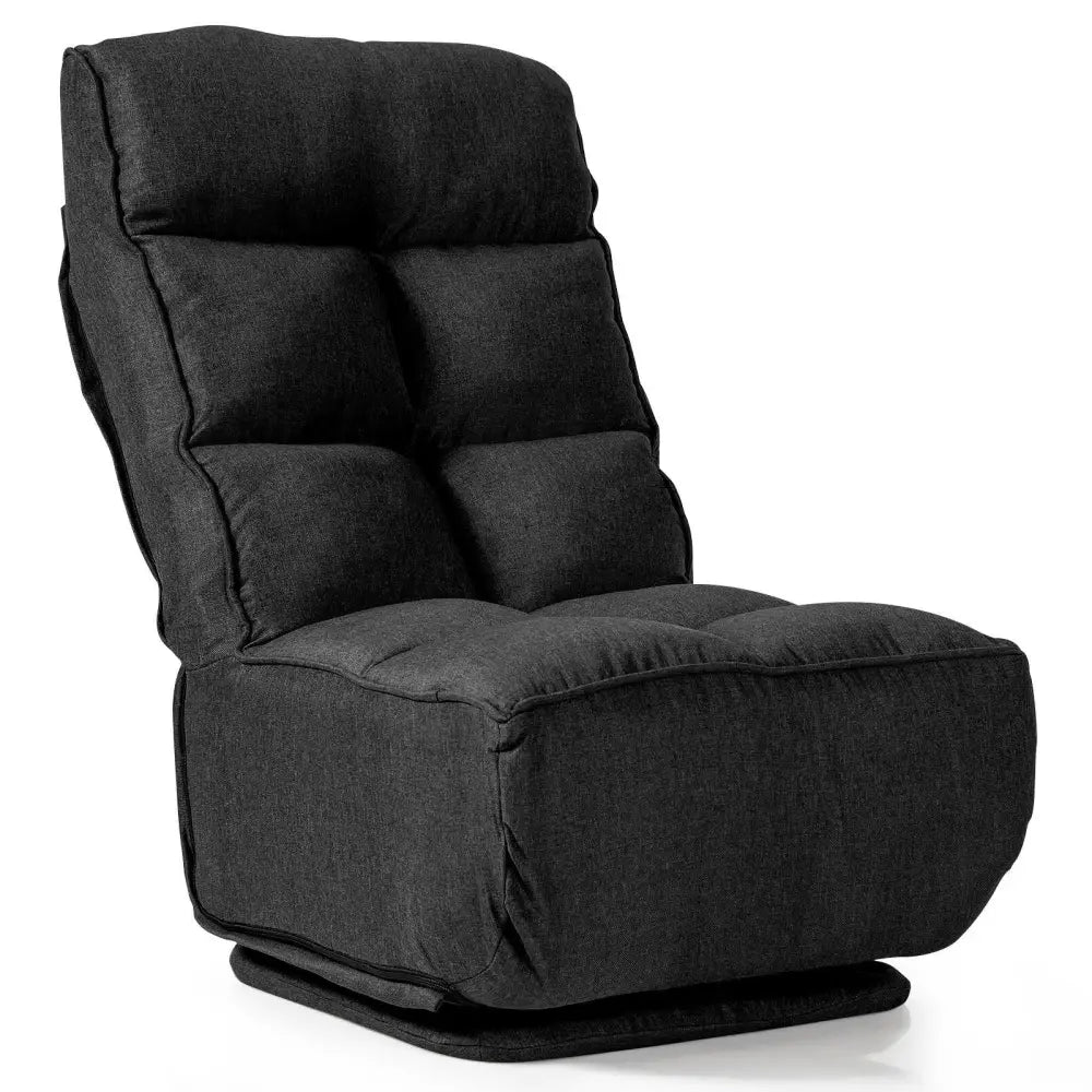 360-Degree Swivel Folding Floor Chair with 6 Adjustable Positions-Black - Black - Floor Chairs