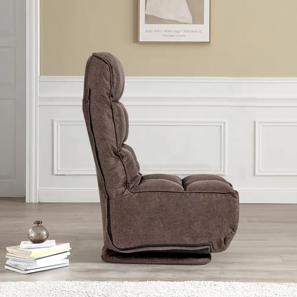 360-Degree Swivel Folding Floor Chair with 6 Adjustable Positions-Coffee - Brown - Floor Chairs
