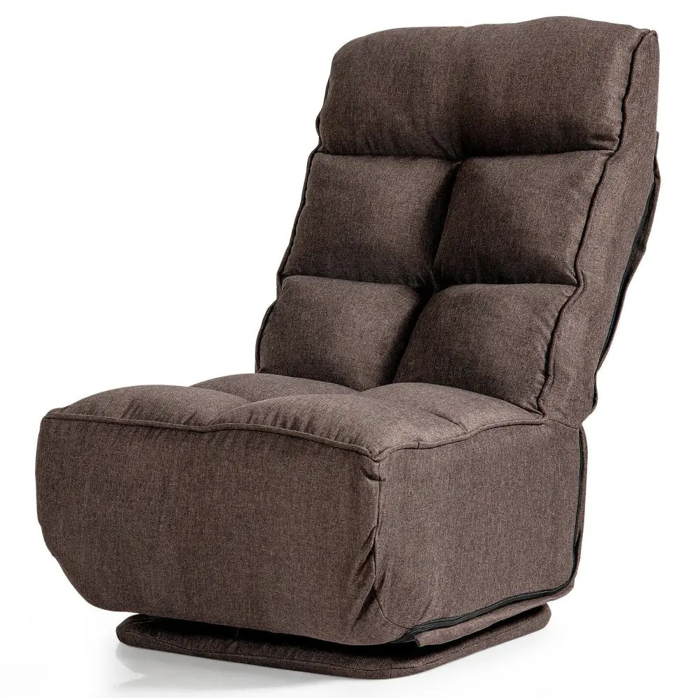 360-Degree Swivel Folding Floor Chair with 6 Adjustable Positions-Coffee - Brown - Floor Chairs