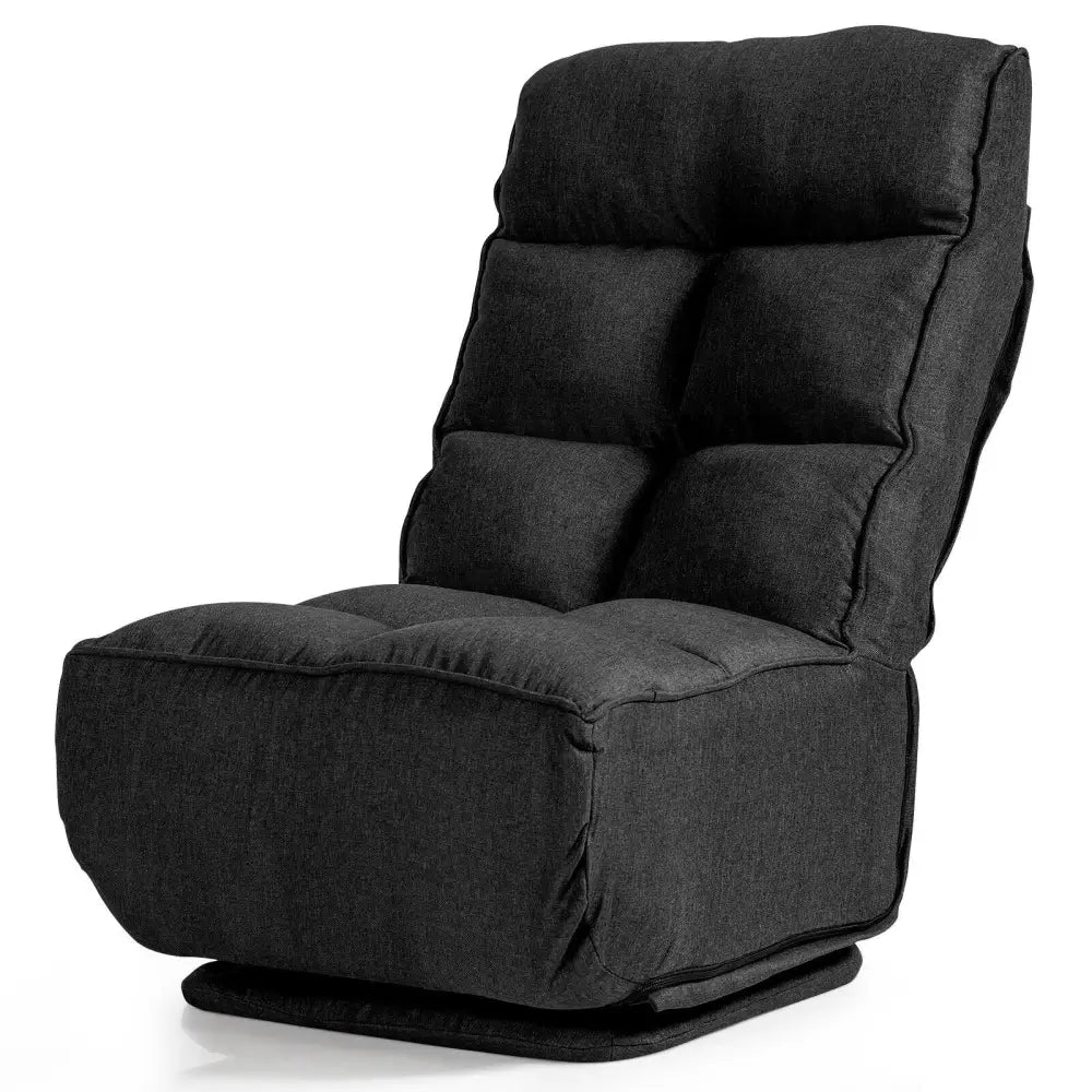 360-Degree Swivel Folding Floor Chair with 6 Adjustable Positions-Black - Black - Floor Chairs