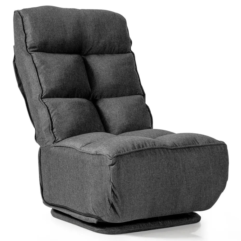 360-Degree Swivel Folding Floor Chair with 6 Adjustable Positions-Gray - Gray - Floor Chairs