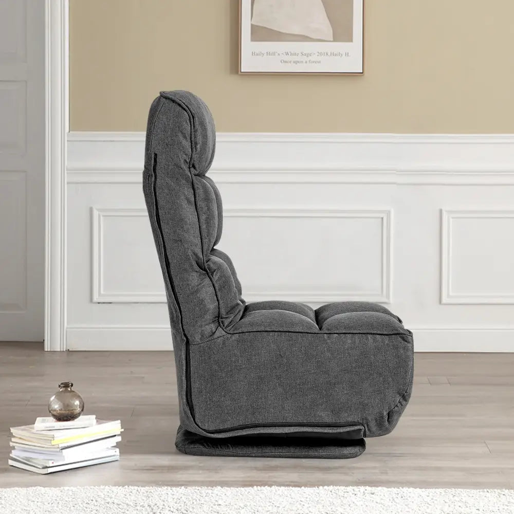 360-Degree Swivel Folding Floor Chair with 6 Adjustable Positions-Gray - Gray - Floor Chairs