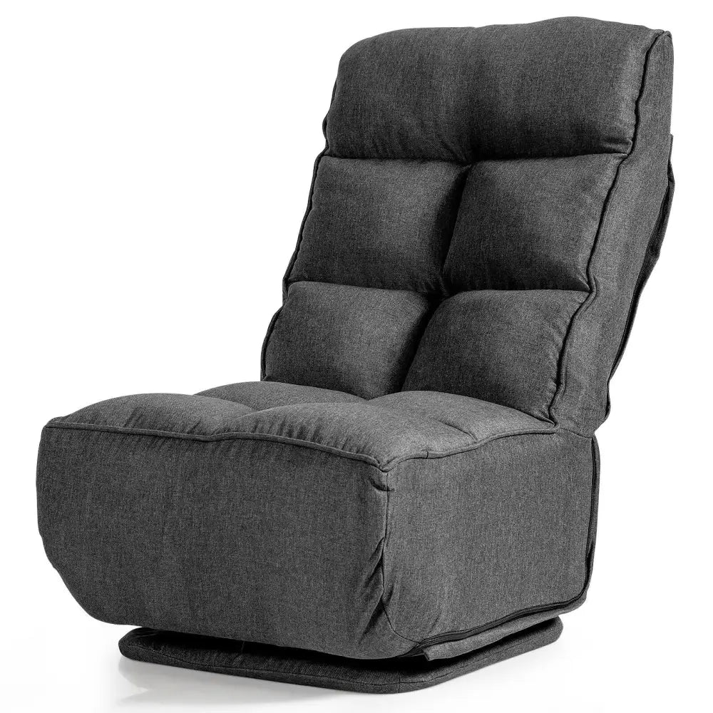 360-Degree Swivel Folding Floor Chair with 6 Adjustable Positions-Gray - Gray - Floor Chairs