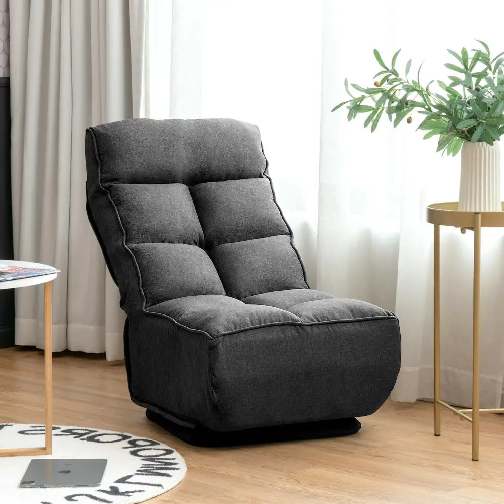 360-Degree Swivel Folding Floor Chair with 6 Adjustable Positions-Gray - Gray - Floor Chairs