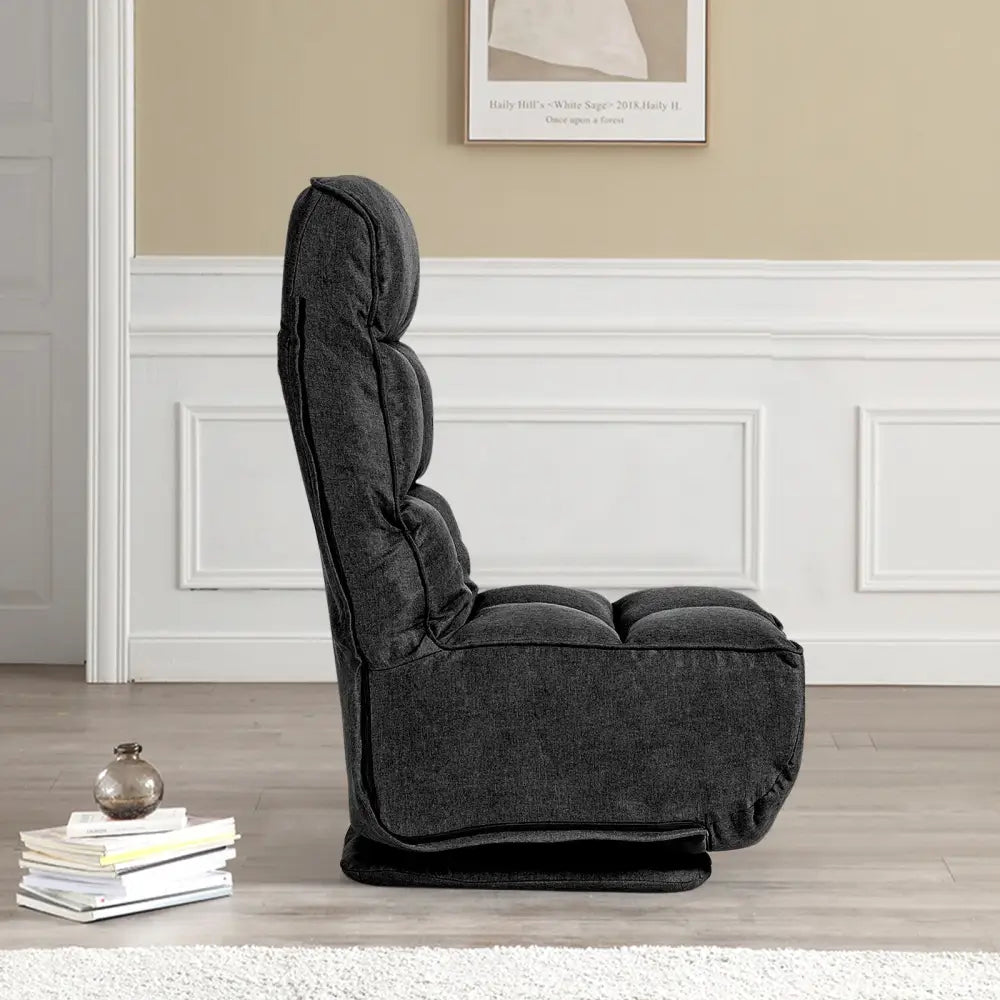 360-Degree Swivel Folding Floor Chair with 6 Adjustable Positions-Black - Black - Floor Chairs