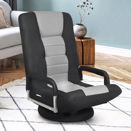 360-Degree Swivel Gaming Floor Chair with Foldable Adjustable Backrest-Gray Costway