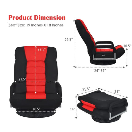 360-Degree Swivel Gaming Floor Chair with Foldable Adjustable Backrest-Red Costway